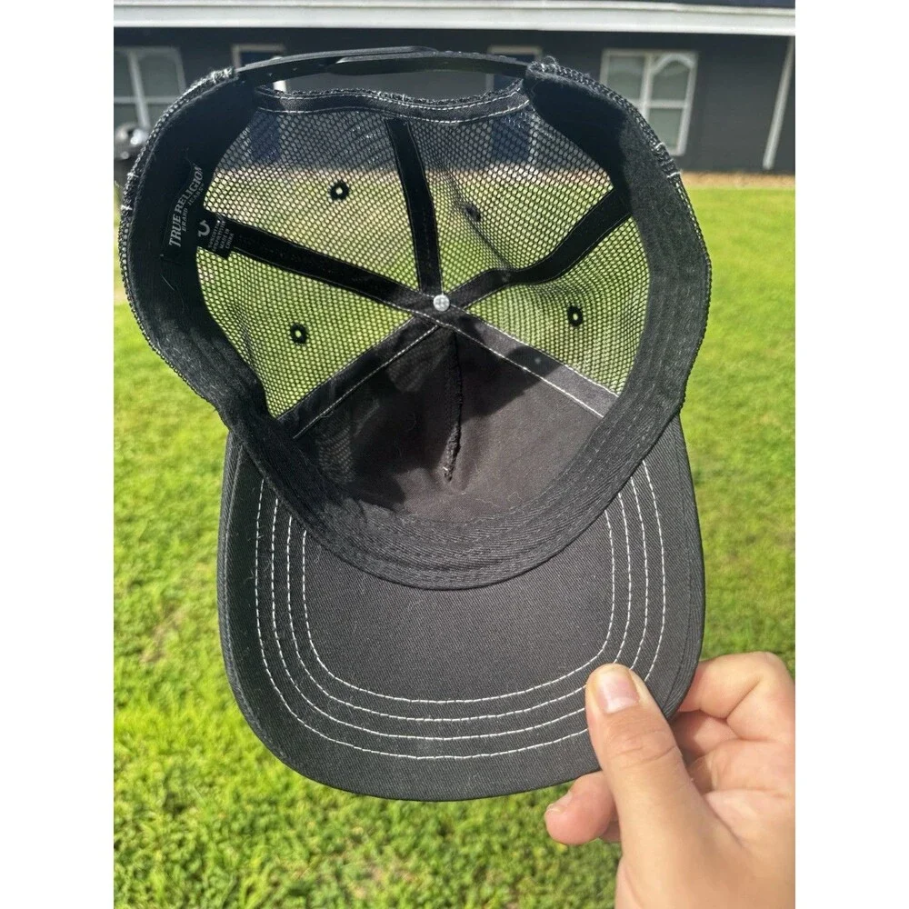 Y2K True Religion World Tour Buddha Black Mesh Back Adjustable Trucker Hat NWOT